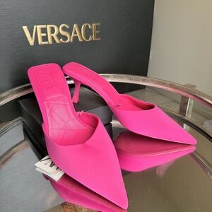 Zara Hot Pink Pointed-Toe Mules